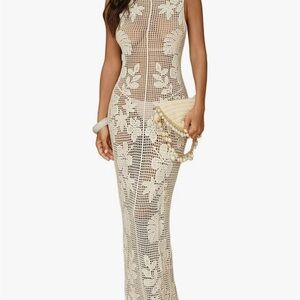 Elegant Cream Lace Maxi Dress